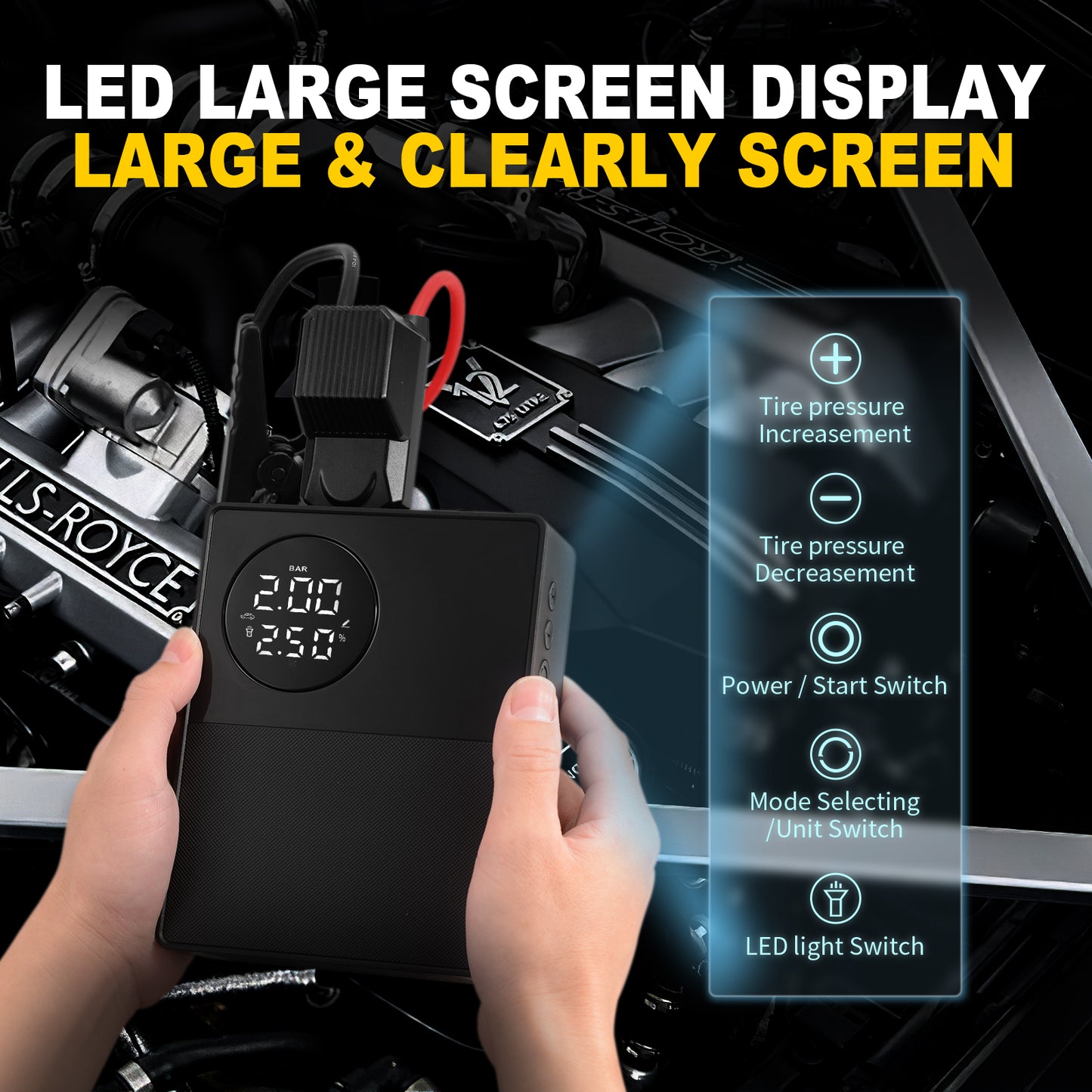 Car Emergency Starting Power Supply, Inflatable Pump, Emergency Lighter Battery, 3-In-1, Suitable for 12V8.5L Displacement Gasoline Vehicles, 12V5L Diesels Vehicles, New Energy Vehicles